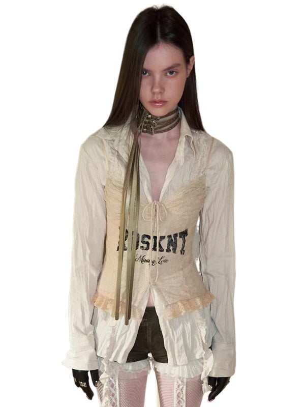 Ruffled Panel Pleated Shirt