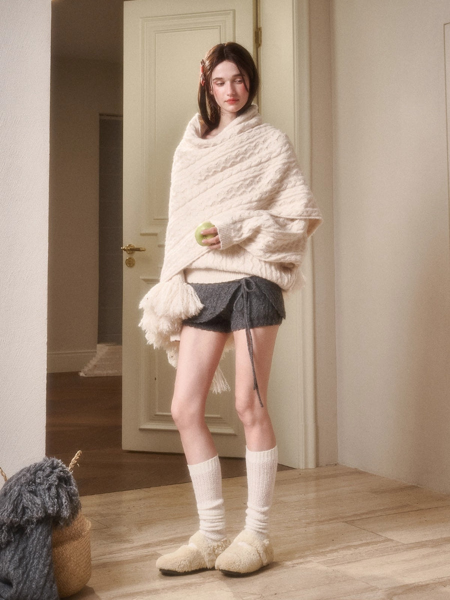 Celestial Wool Cable-Knit Shawl Scarf