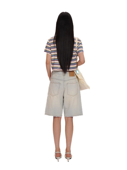 Distressed Stripes Contrast Retro T-shirt