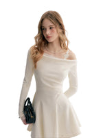 Beige Lace Off Shoulder Dress