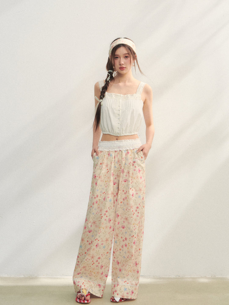 Waist-Cinching Lace-Trimmed Spaghetti-Strap Vest