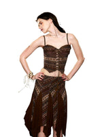 Brown Boho Corset Skirt Set