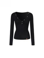 Button Detail Crewneck Top