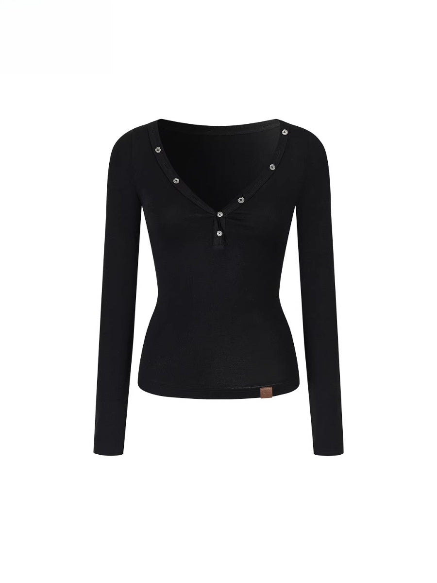 Button Detail Crewneck Top