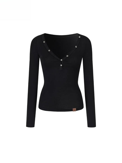 Button Detail Crewneck Top