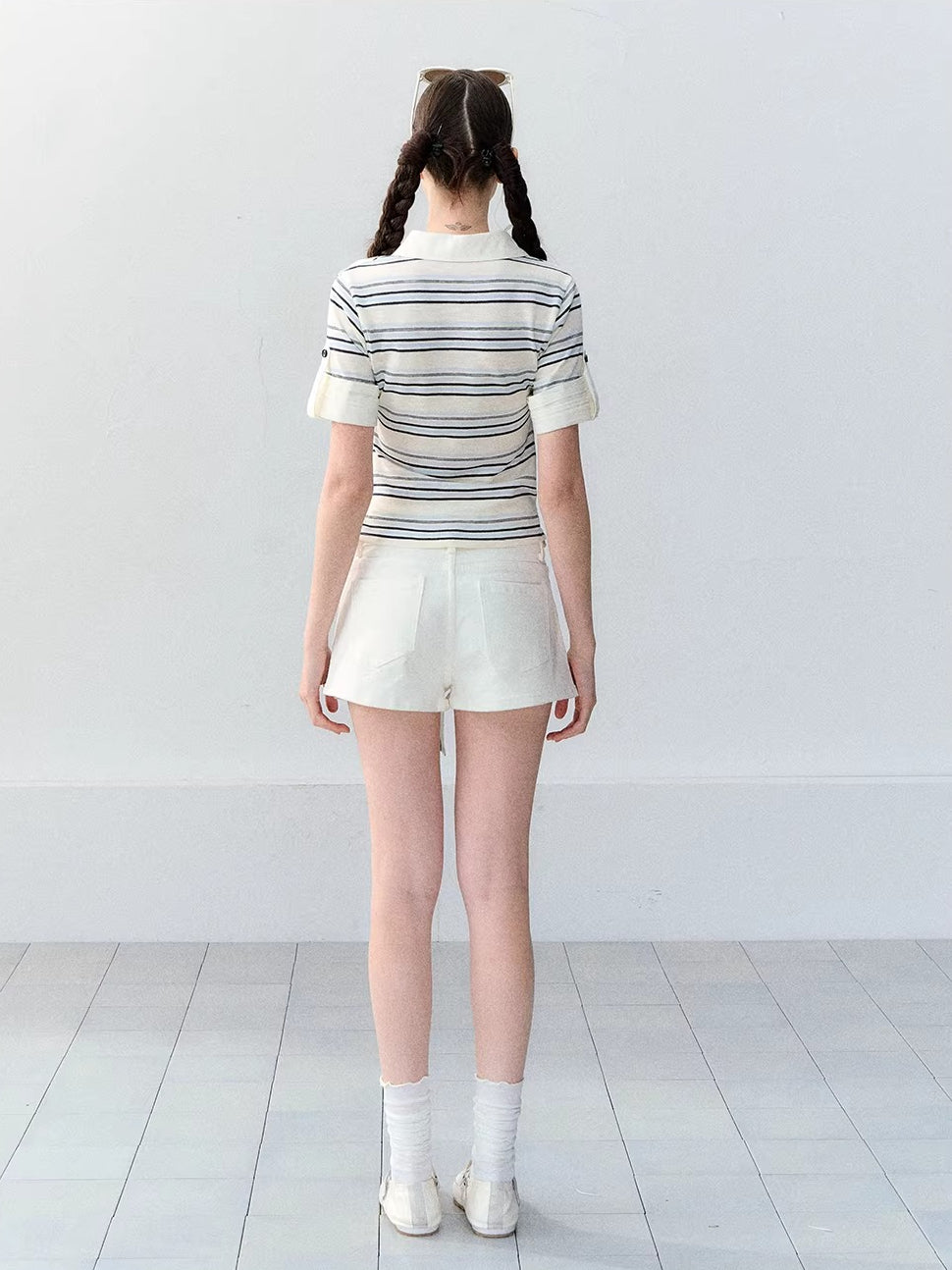 White High-Waist Denim Shorts