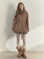 Plaid-Collar Double-Breasted Wool Coat