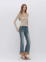 Vintage Washed Cotton Flare Jeans
