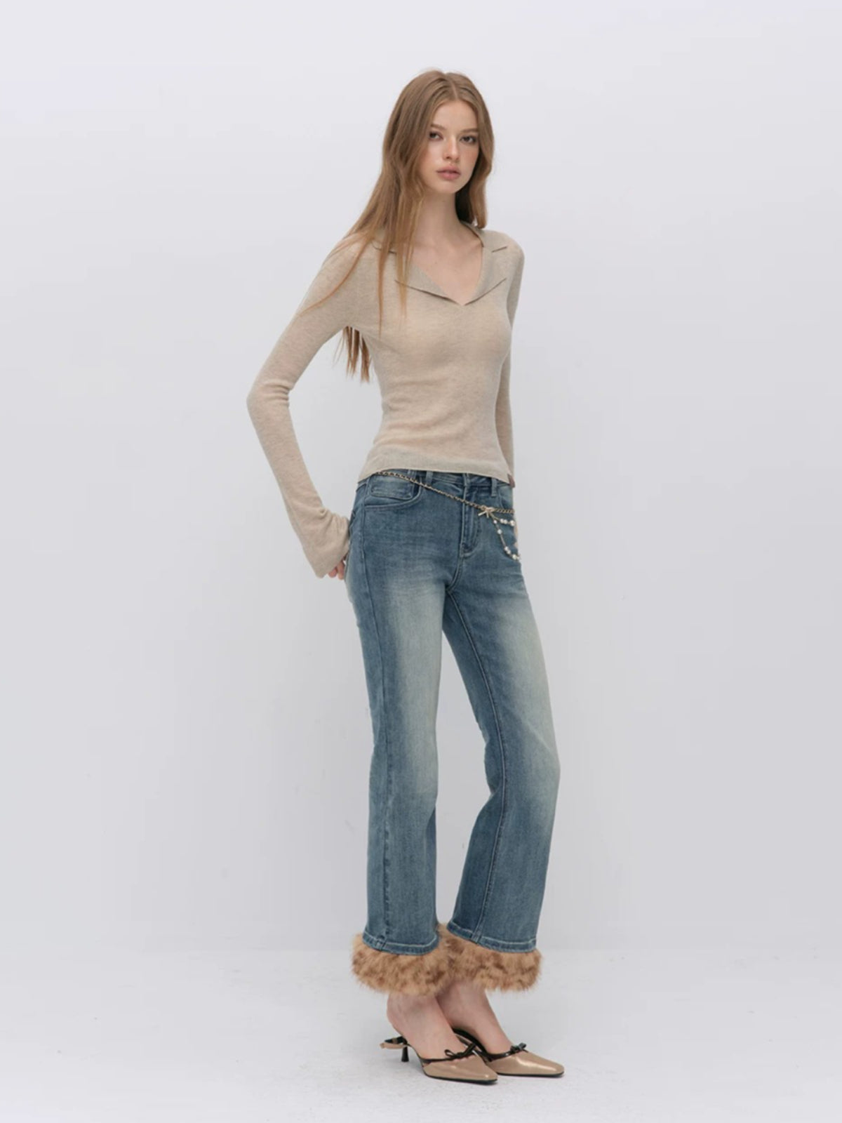 Vintage Washed Cotton Flare Jeans