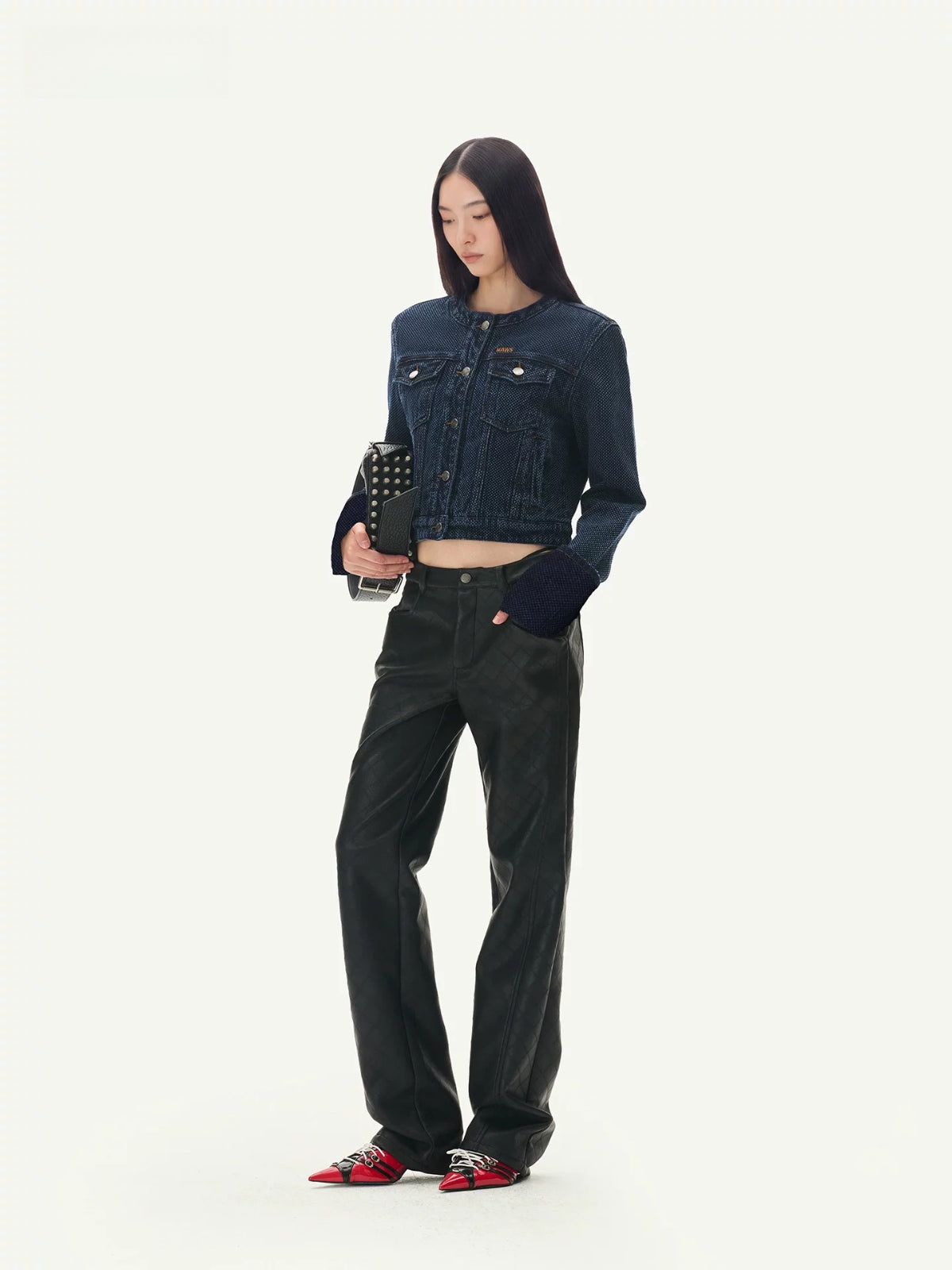 Diamond Embossed Straight Leather Pants