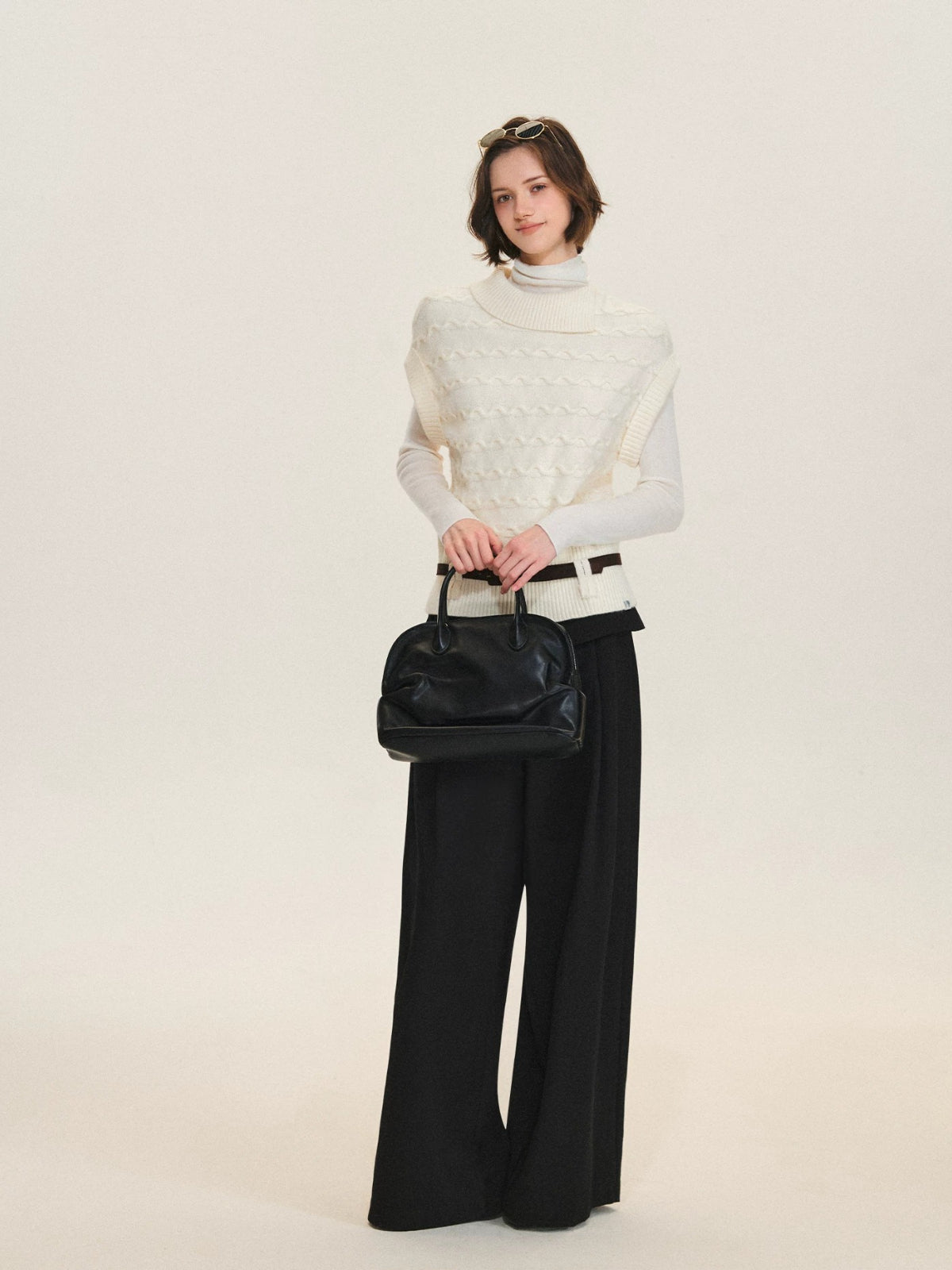 Belted Collared Wool Blend Vest