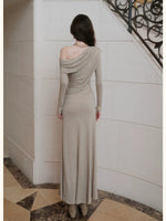 Asymmetric Off-Shoulder Wool Dress
