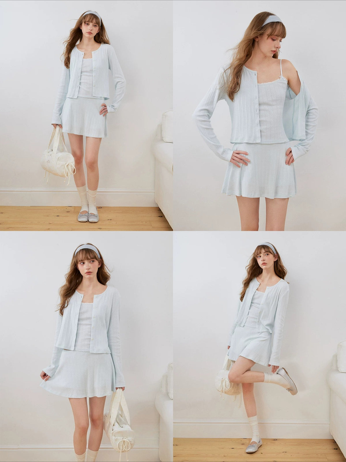 Contrast Lace Cardigan &amp; Skirt Set