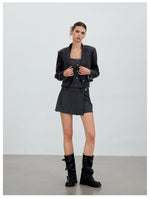 Asymmetric Mock-Layer Heart-Button Skirt