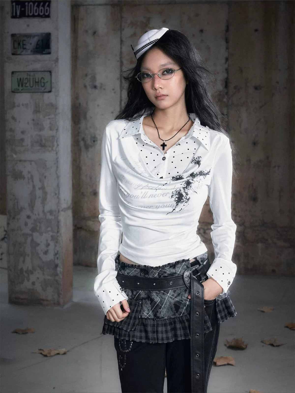 Checked Ruffle Blouse