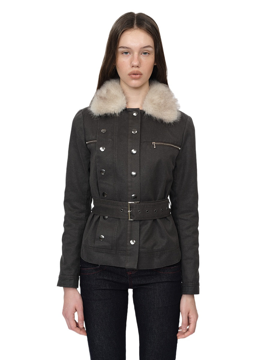 Waxed Faux-Leather Fur Jacket