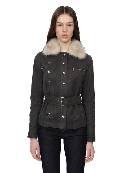 Waxed Faux-Leather Fur Jacket
