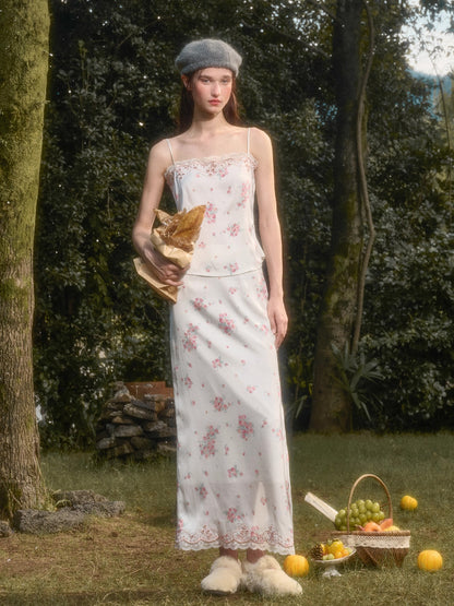 Cosagach Pearl Satin Embroidered Camisole &amp; Skirt Set