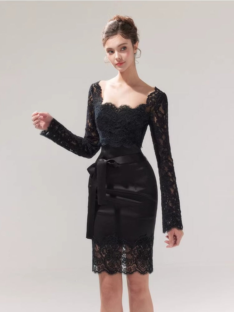 Satin Lace Bodycon Dress