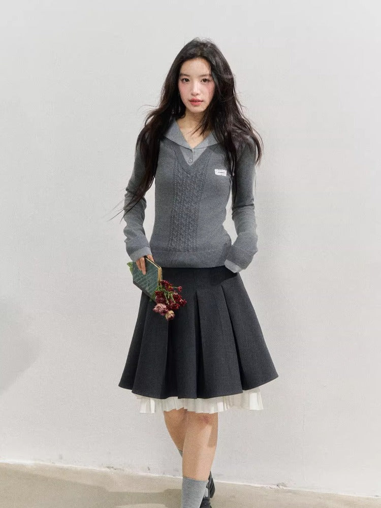 Navy Collar Knit Blouse