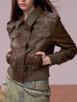Cropped PU Leather Moto Jacket