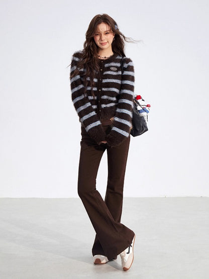 Striped Mink-Knit Cropped Sweater