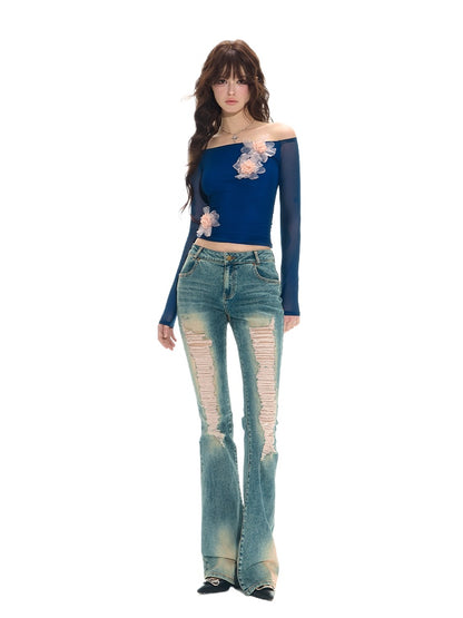 Distressed Slim Flare Jeans