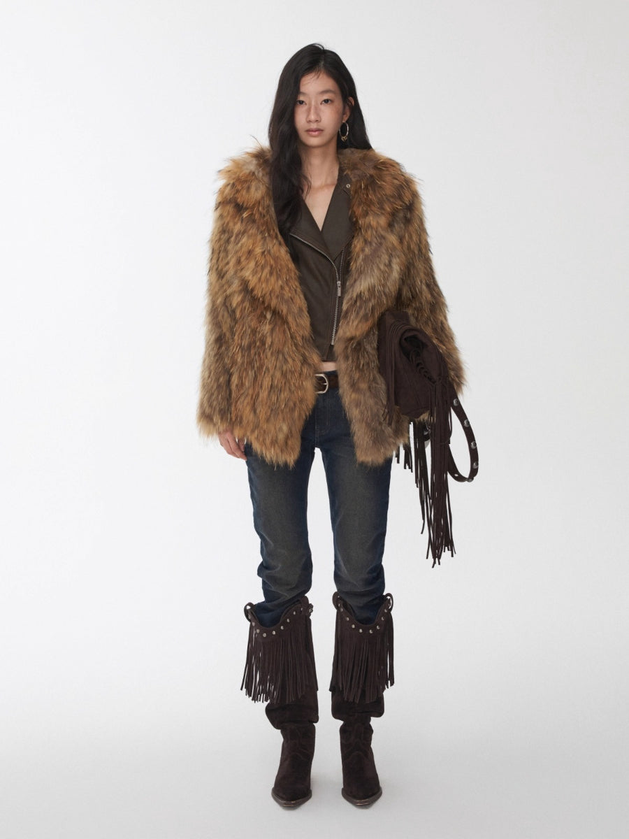 Heavycrafted Racoon Fur Knit Lapel Fur Coat