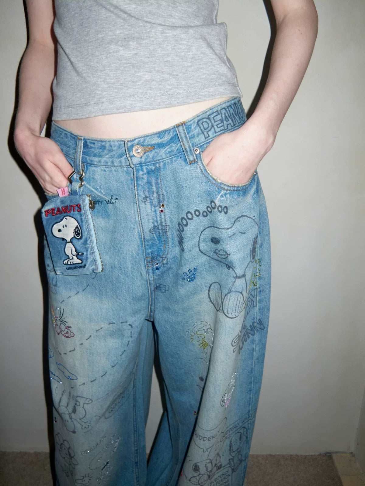 Graffiti Rhinestone Denim Pants