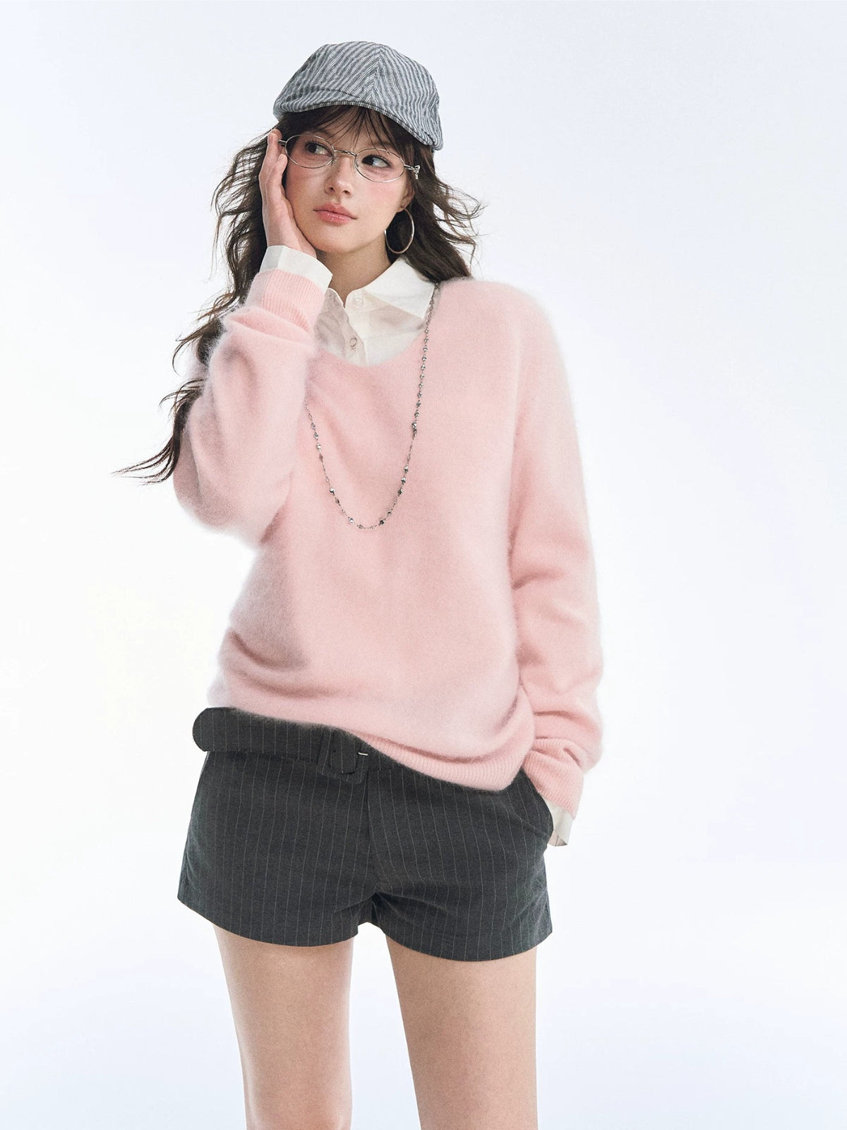 Seamless V Neck Silk Wool Sweater