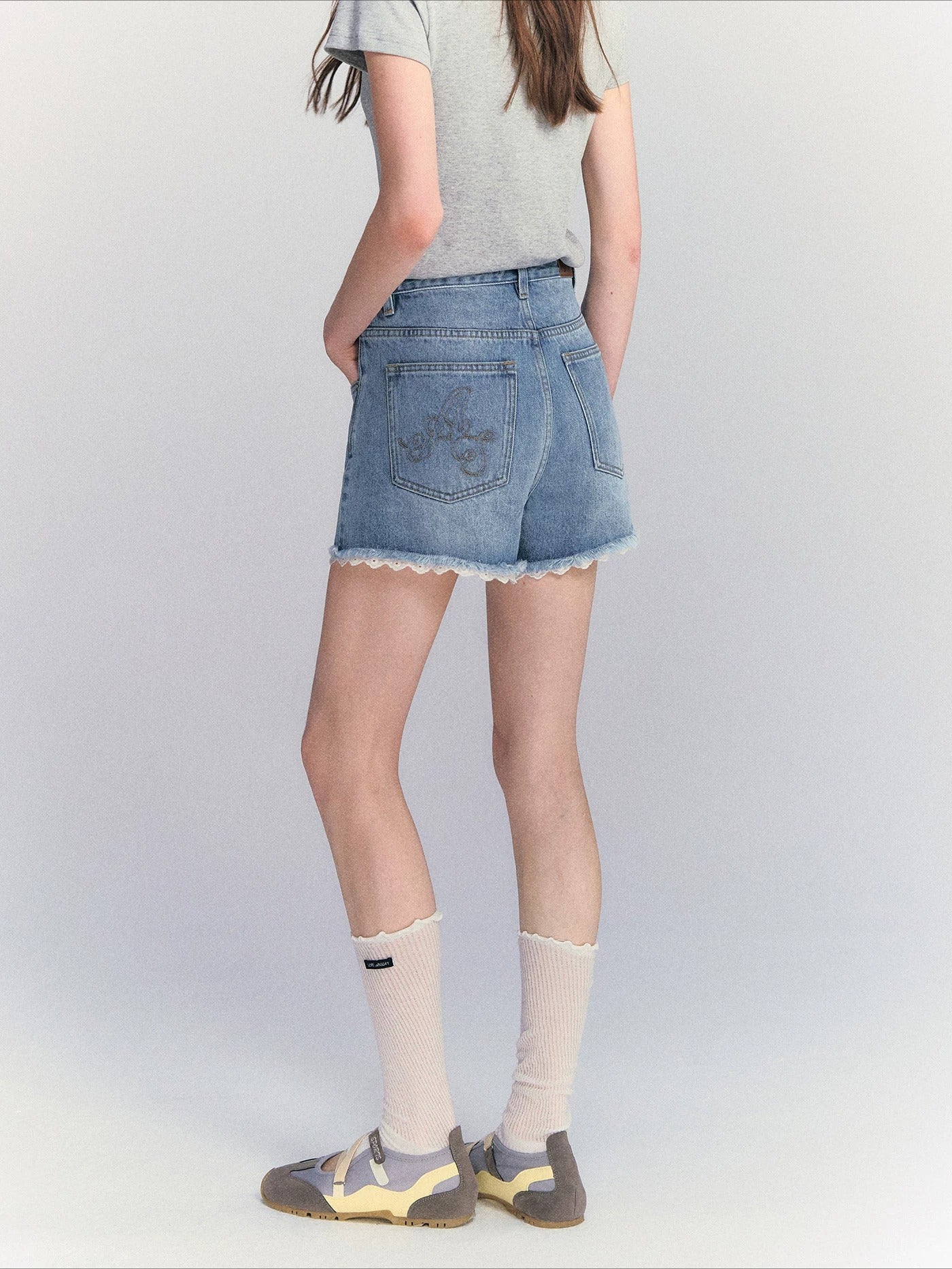 Lace Trim Denim Shorts