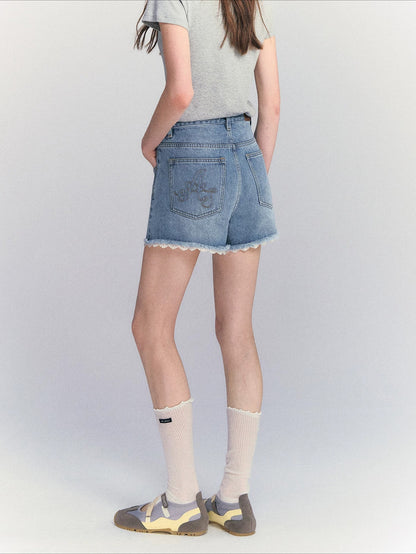 Lace Trim Denim Shorts