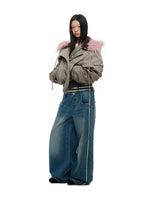 Vintage Hooded Fur Trim Down Jacket