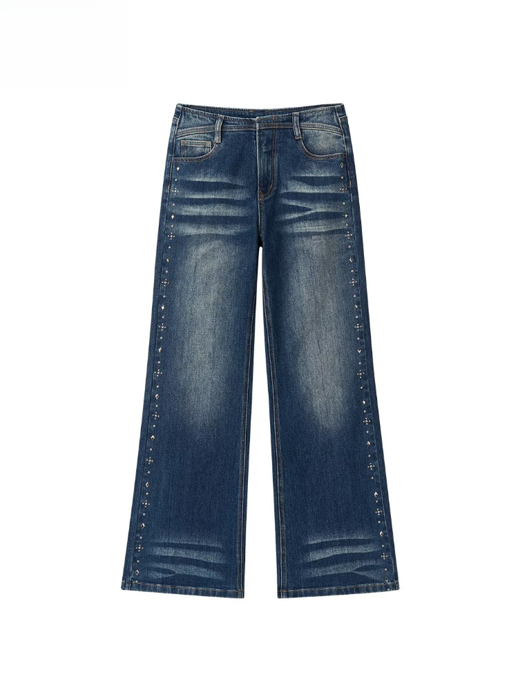 Studded Wash Straight-Leg Jeans