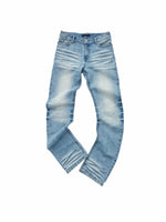 Vintage Pleated Washed Denim Curved Jeans
