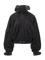 Textured Faux Fur Collar Jacket