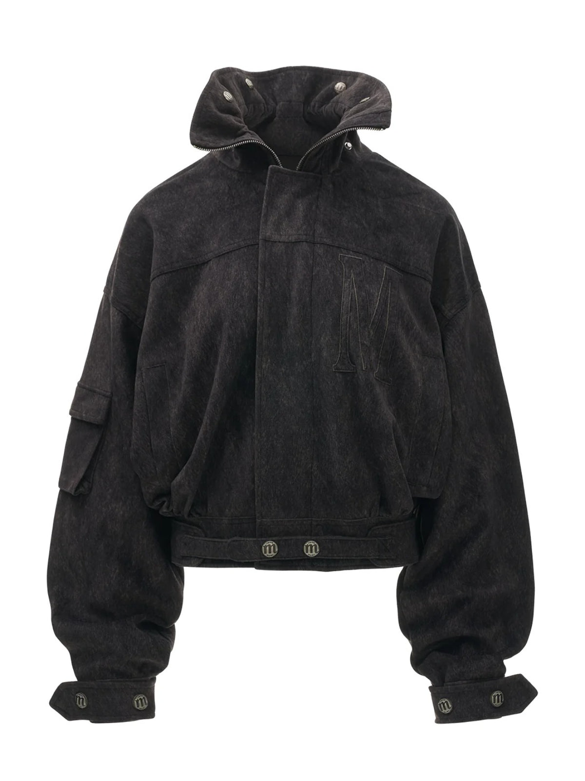 Textured Faux Fur Collar Jacket