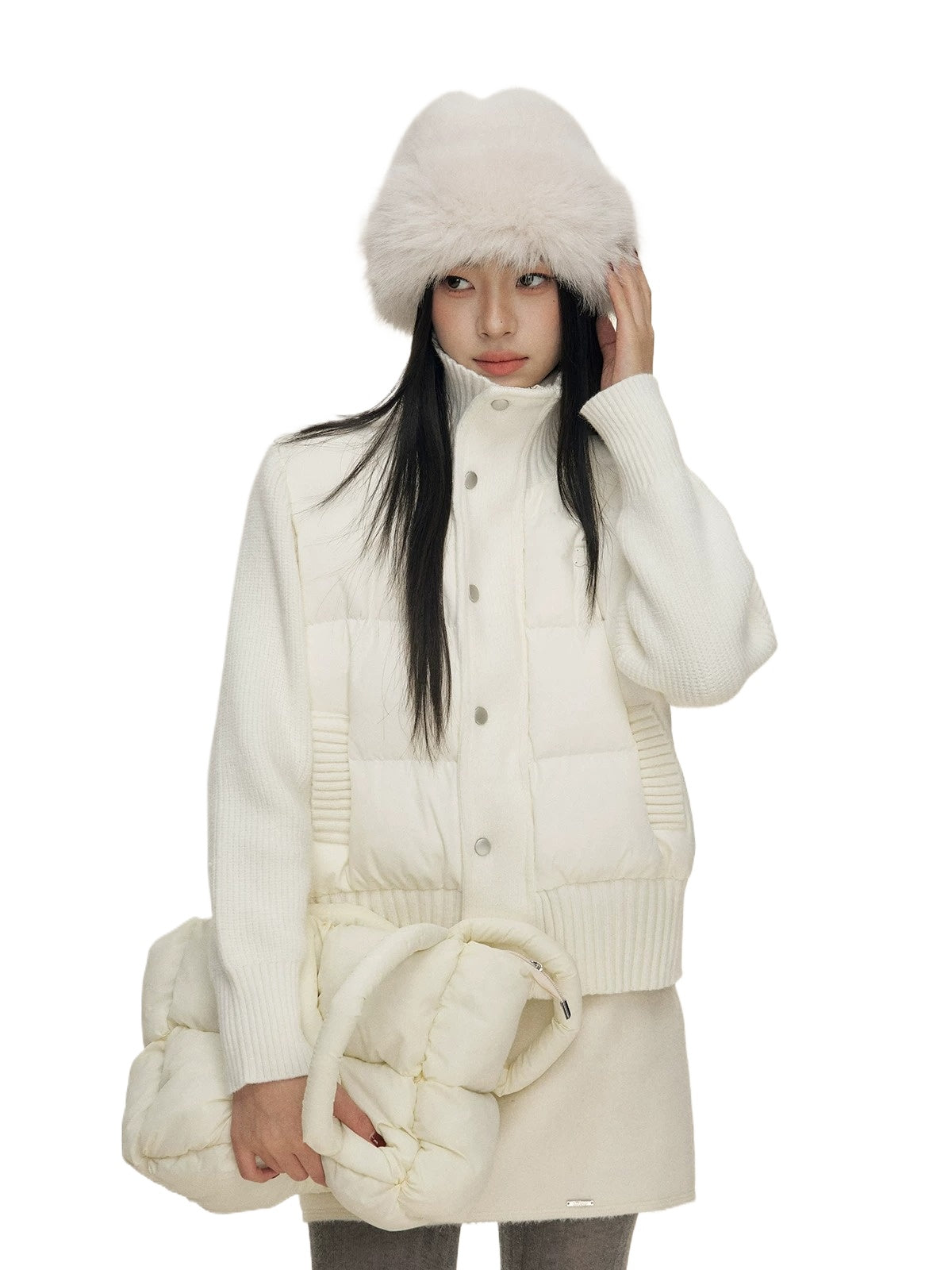 Stand Collar Knit Sleeve Down Jacket