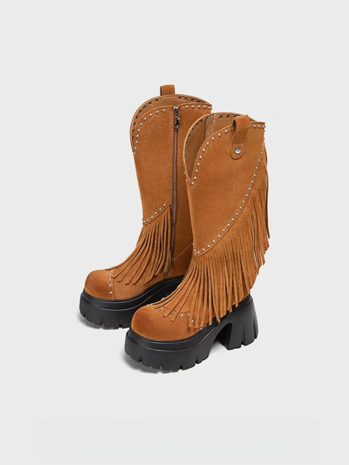 Studded Fringe Cowboy Boots