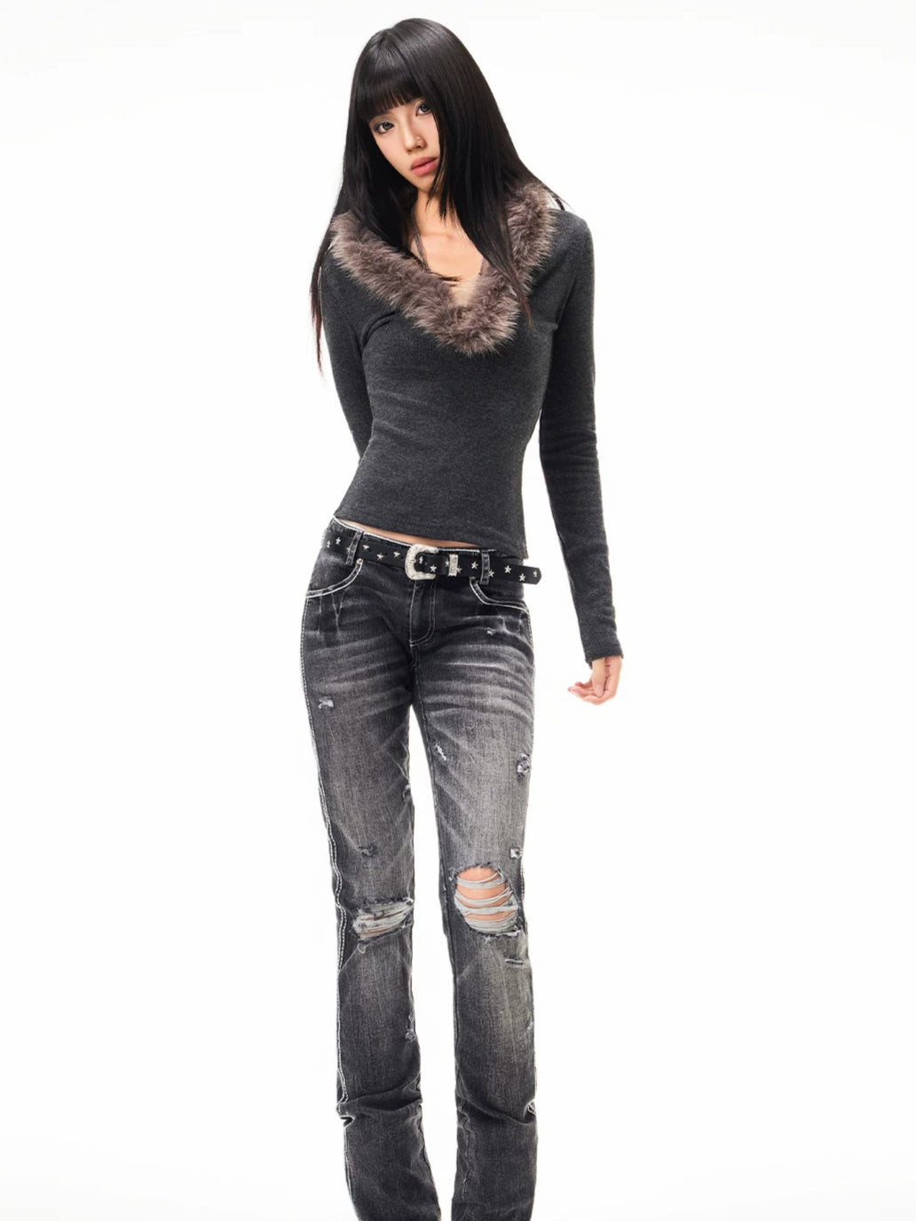 Fuzzy Collar Top