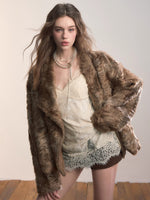 Textured Custom Large Notch Collar Faux Fur Coat