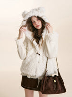 White Hooded Shearling Vest