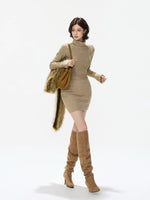 Vintage Lace Turtleneck Knit Mini Dress