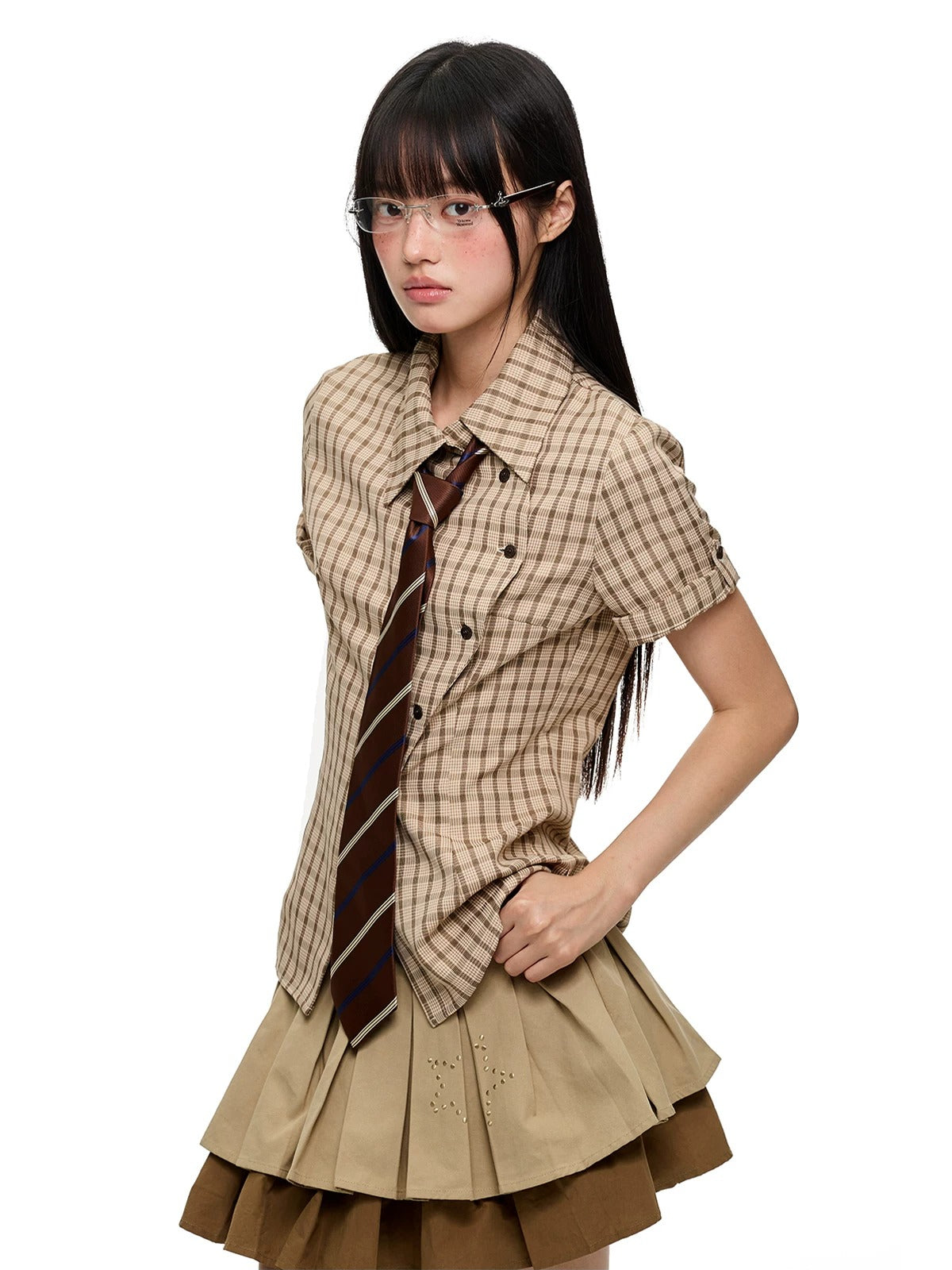 Korean Slim Waist Checkered Shirt