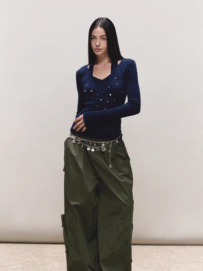 100% Wool Shimmer Halter Layered Top