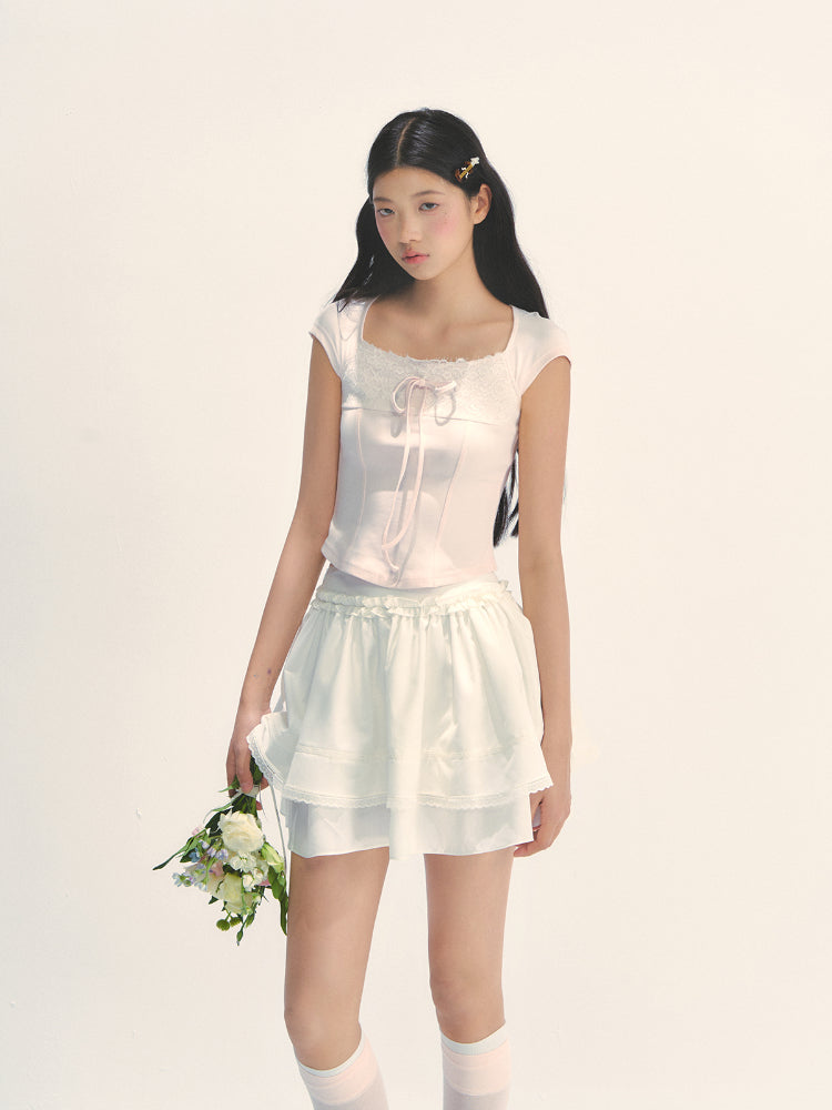 Lace Trim Short Sleeve T-shirt