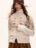 Fair Isle Knit Cardigan and Scarf Set