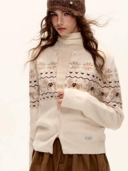 Fair Isle Knit Cardigan and Scarf Set