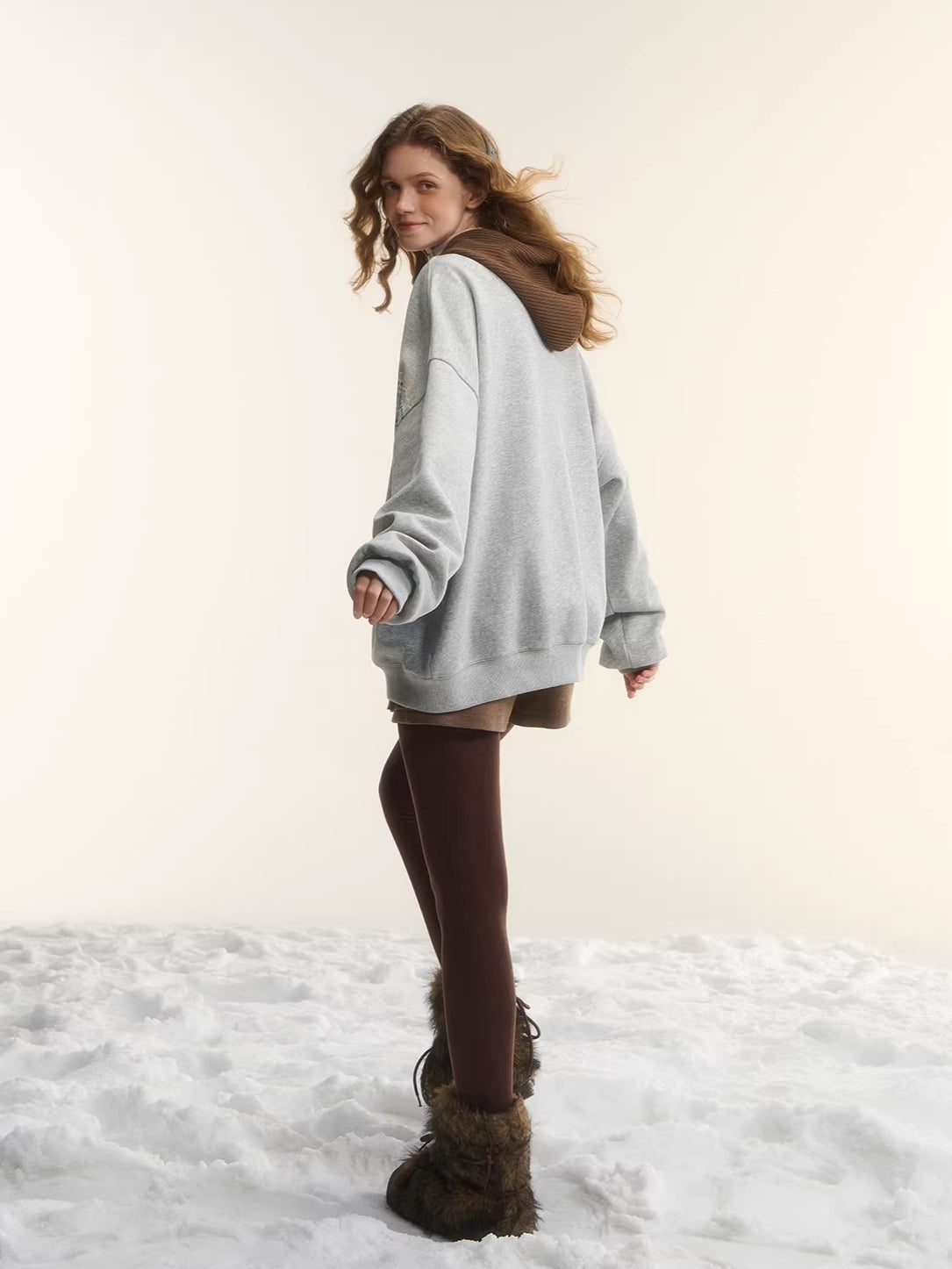 Contrast Patchwork Hooded Fleece Sweatshirt