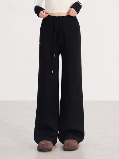 Fleece-lined Knit Elastic Waist Wide-leg Pants